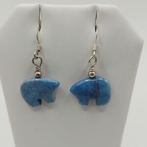 Southwestern Blue Sodalite Carved Bear Earrings
